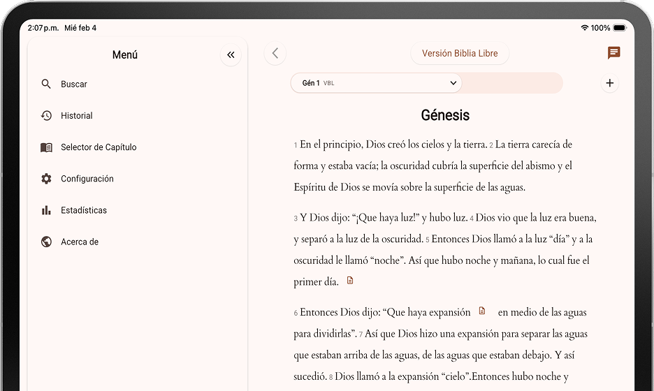 Captura de pantalla de la aplicación BibleOne en tableta