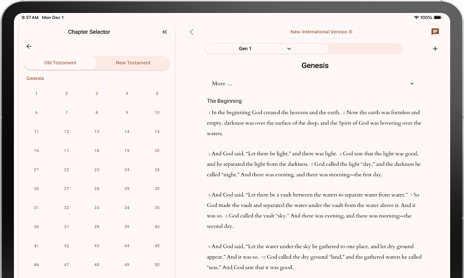 Screenshot of BibleOne app on tablet