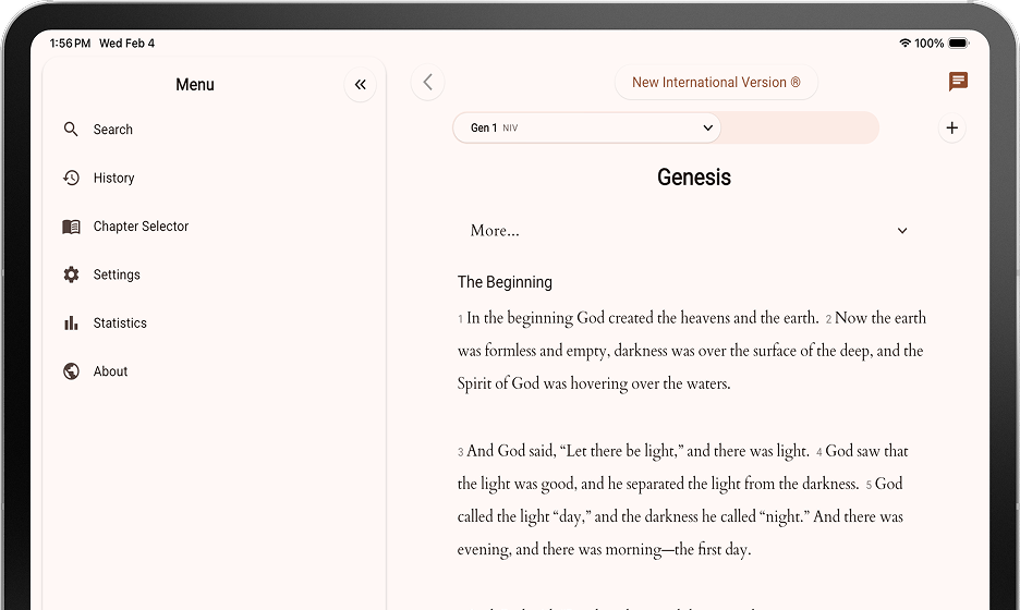 Screenshot of BibleOne app on tablet